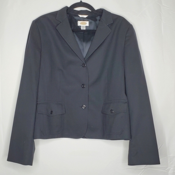 Talbots Cotton Blend Black Blazer Size 16 Lined Jacket with Pockets Office - Picture 12 of 13
